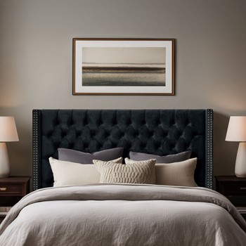 Amelia Upholstered Wingback Headboard with Button Tufting & Nailhead Trim