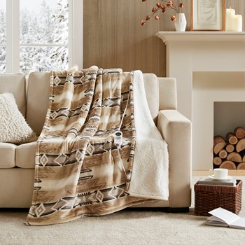 Wholesale Woolrich Print Plush to Sherpa Heated Throw