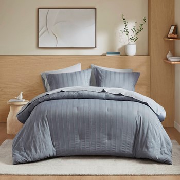 Wholesale Super Listing Logan Striped Reversible Pintuck Pleated Comforter Set