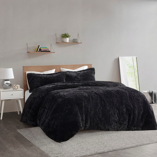 Gray Luxury Fluffy Shaggy Duvet Cover,Cute Faux Fur Comforter Set (1 Faux  Fur Du