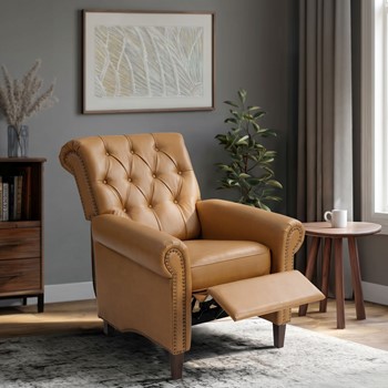 Wholesale Madison Park Aidan Upholstered Manual Push Back Recliner Chair with Nailheads