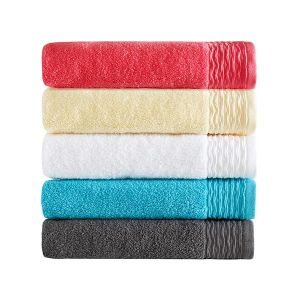 Madison Park - Breeze Jacquard Wavy Border Zero Twist Cotton Towel Set - Charcoal