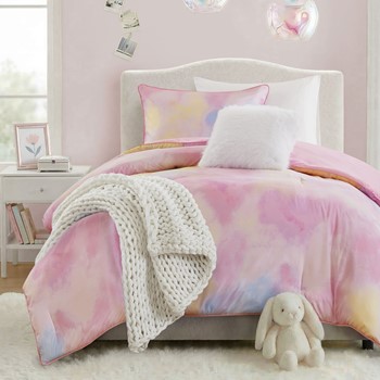 Wholesale Intelligent Design Cassiopeia Watercolor Tie Dye Printed Comforter Set with Throw Pillow