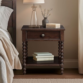 Beckett Turned Wood Spindle Nightstand with Drawer & Shelf