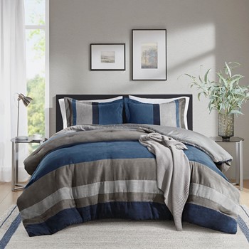 Highland Stripe Pieced Faux Suede Comforter Set