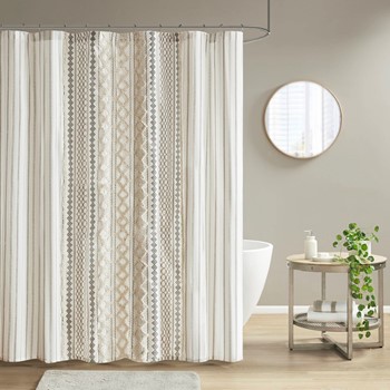 Imani Cotton Printed Shower Curtain with Chenille