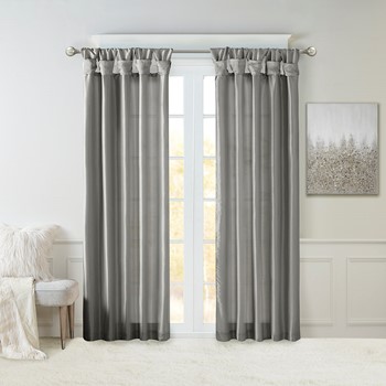 Emilia 100% Polyester Solid Faux Silk Lined Twist Tab Window Curtain