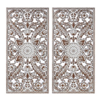 Wholesale Madison Park Botanical Panel Distressed Carved Wood 2-piece Wall Decor Set