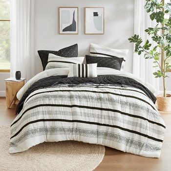 Carolina 7 Piece Stripe Comforter and Quilt Set