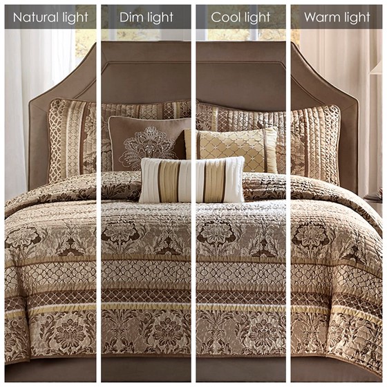 Shop Bellagio Queen 5 Piece Reversible Jacquard Bedspread Set Brown & Gold, Comforters & Blankets