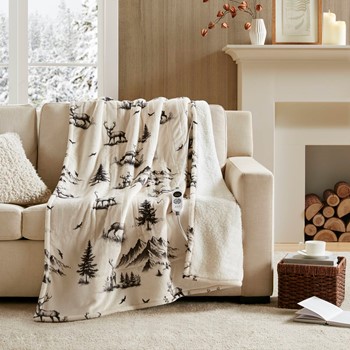 Wholesale Woolrich Print Plush to Sherpa Heated Throw
