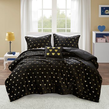 Wholesale Mi Zone Rosalie Metallic Printed Plush Comforter Set with Throw Pillow