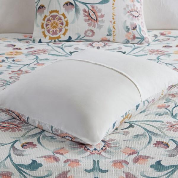 Madison Park Gemma 4 Piece Floral Comforter Set with Throw Pillow