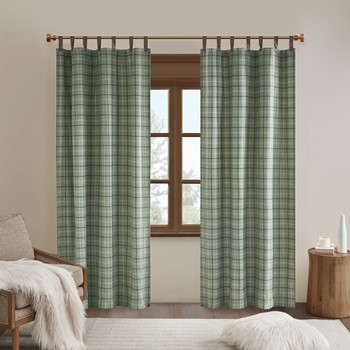 Wholesale Madison Park Anaheim Plaid Faux Leather Tab Top Curtain Panel with Fleece Lining