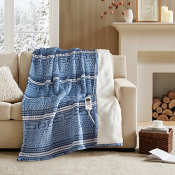 Wholesale Woolrich Print Plush to Sherpa Heated Throw