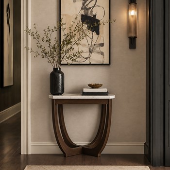Wholesale Nicole Miller Calvedra Curve Marble-Look End Table with Curved Walnut Wood Base