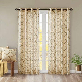 Saratoga Fretwork Print Grommet Top Window Curtain Panel