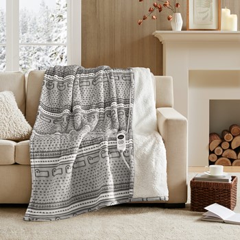 Wholesale Woolrich Print Plush to Sherpa Heated Throw
