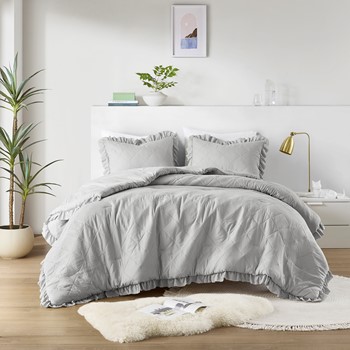 Wholesale Comfort Spaces Hannah Diamond Quilted Ruffle Edge Comforter Set