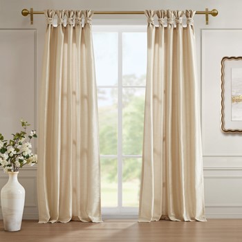 Emilia 100% Polyester Solid Faux Silk Lined Twist Tab Window Curtain