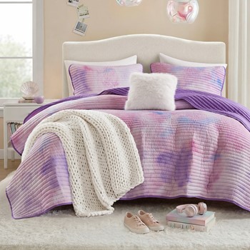 Wholesale Intelligent Design Cassiopeia Watercolor Tie Dye Printed Quilt Set with Throw Pillow