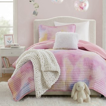 Wholesale Intelligent Design Cassiopeia Watercolor Tie Dye Printed Quilt Set with Throw Pillow