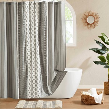 Imani Cotton Printed Shower Curtain with Chenille