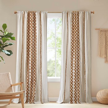 Wholesale INK+IVY Imani Cotton Printed Curtain Panel with Chenille Stripe and Lining