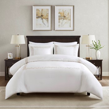 Nile 3 Piece Cotton Sateen with Embroidery Duvet Set