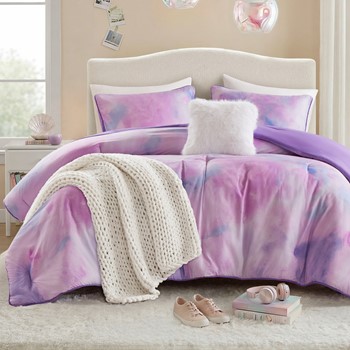 Wholesale Intelligent Design Cassiopeia Watercolor Tie Dye Printed Comforter Set with Throw Pillow