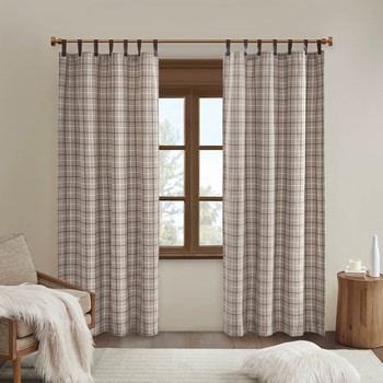 Anaheim Plaid Faux Leather Tab Top Curtain Panel with Fleece Lining