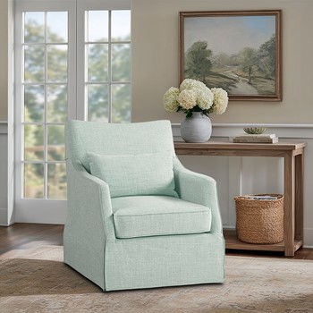 Wholesale Martha Stewart London Upholstered Skirted Swivel Armchair with Lumbar Pillow