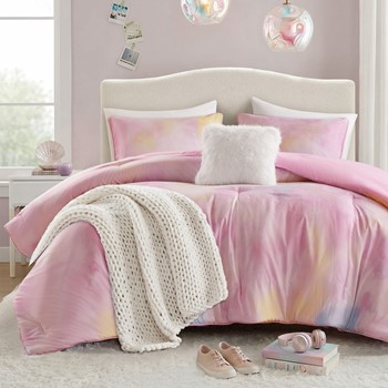 Wholesale Intelligent Design Cassiopeia Watercolor Tie Dye Printed Comforter Set with Throw Pillow