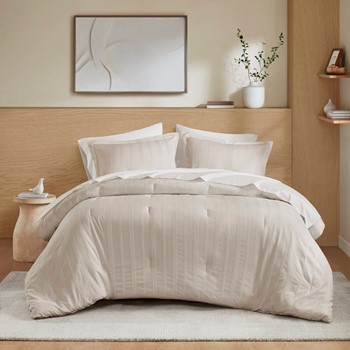 Logan Striped Reversible Pintuck Pleated Comforter Set