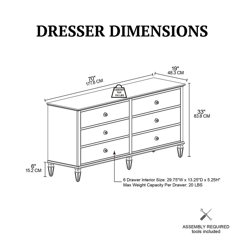 Victoria 6-drawer wood dresser (70") Victoria 6-drawer wood dresser (70")