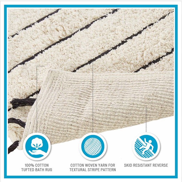 Buy Arbor Stripe Tassel Cotton Tufted Rug Grey & Ivory