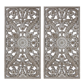 Wholesale Madison Park Botanical Panel Distressed Carved Wood 2-piece Wall Decor Set