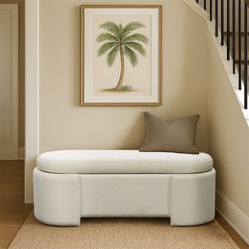 Leslie Fully Upholstered Oval Storage Bench with Soft-Close Lid