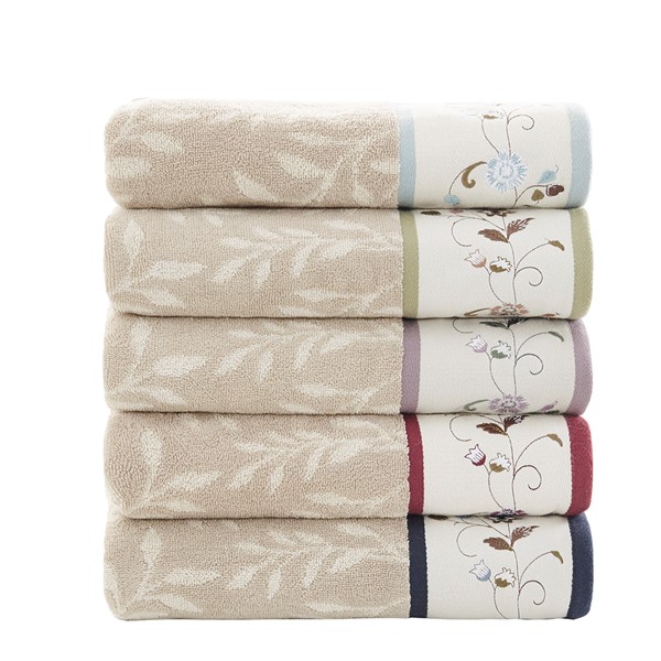 Madison Park - Bayside Embroidered Cotton Jacquard 6 Piece Towel Set - Blue