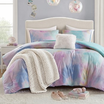 Wholesale Intelligent Design Cassiopeia Watercolor Tie Dye Printed Comforter Set with Throw Pillow