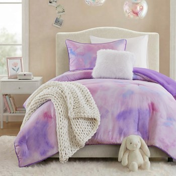 Wholesale Intelligent Design Cassiopeia Watercolor Tie Dye Printed Comforter Set with Throw Pillow