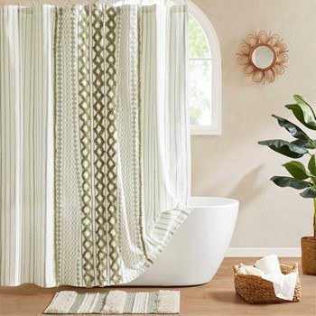 Wholesale INK+IVY Imani Cotton Printed Shower Curtain with Chenille