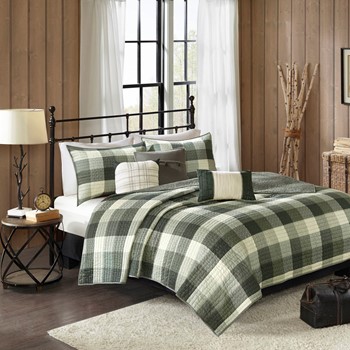 Ridge 6 Piece Printed Herringbone Quilt Set with Throw Pillows