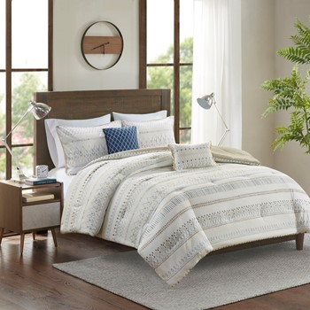 5pc Twin/Twin Extra Long Levi Printed Seersucker Comforter with Throw  Pillows Bedding Set Taupe - Madison Park