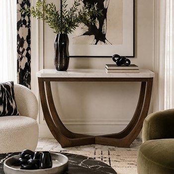 Wholesale Nicole Miller Calvedra Curve Marble-Look Console Table with Curved Walnut Wood Legs