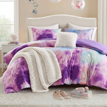 Wholesale Intelligent Design Cassiopeia Watercolor Tie Dye Printed Comforter Set with Throw Pillow