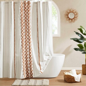 Wholesale INK+IVY Imani Cotton Printed Shower Curtain with Chenille