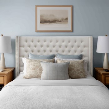 Wholesale Madison Park Amelia Upholstered Wingback Headboard with Button Tufting & Nailhead Trim