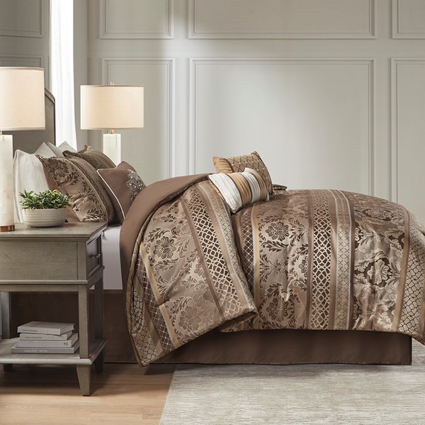 Hampton Park Bellagio 5-Piece Queen Reversible Bedspread Set in Brown/Gold