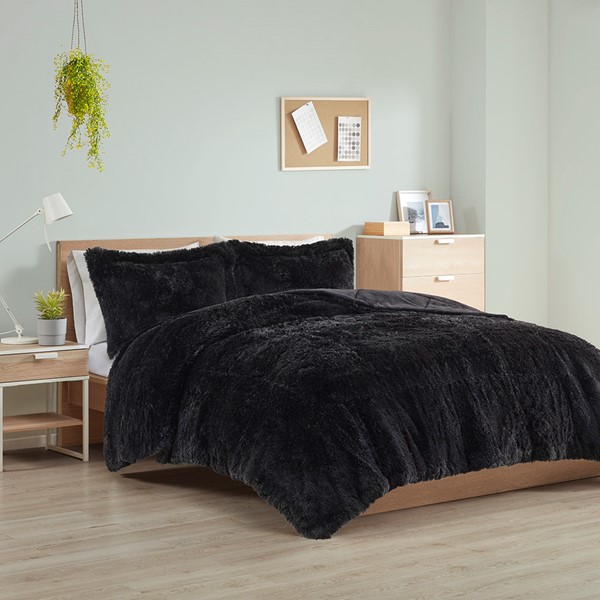 Gray Luxury Fluffy Shaggy Duvet Cover,Cute Faux Fur Comforter Set (1 Faux  Fur Du